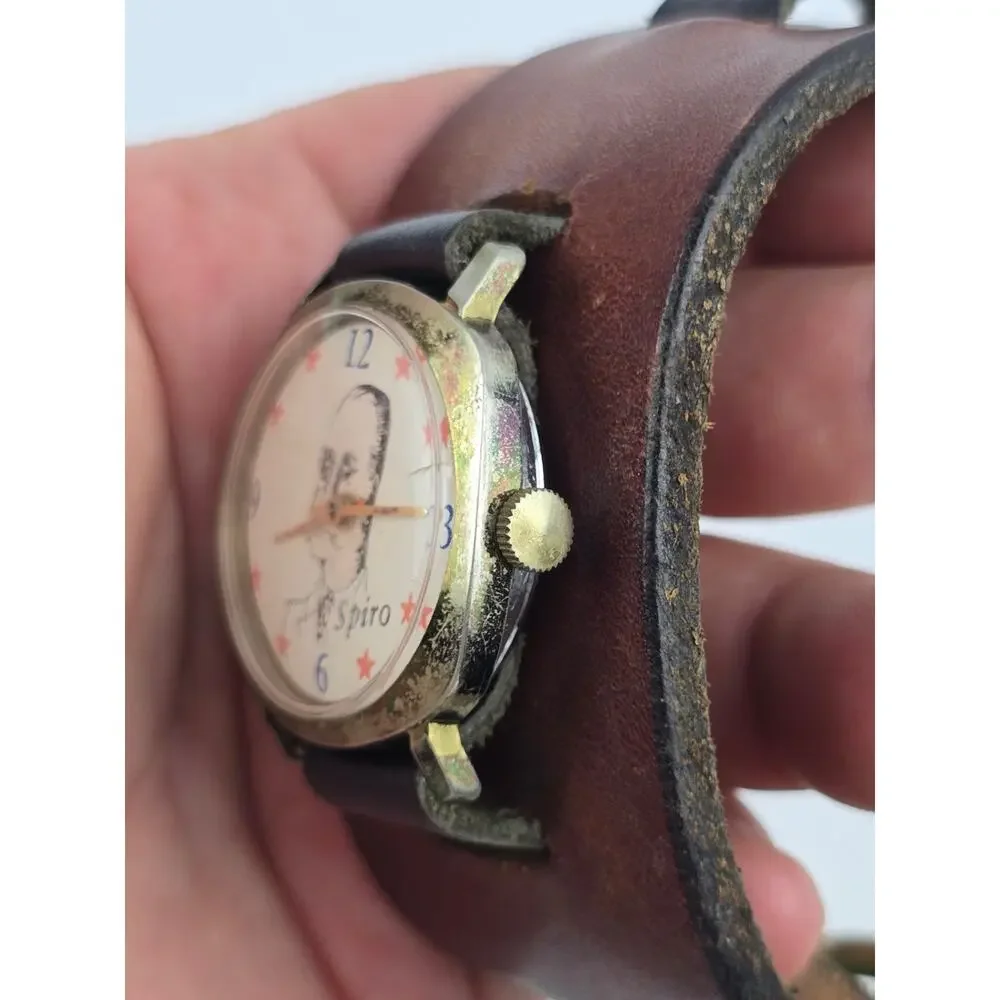 Vintage Spiro Agnew Mechanical Watch w/ Leather wrap wrist bracelet not working